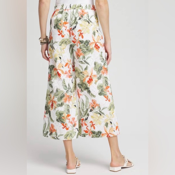Chico's Floral Eyelet Culotte Wide Leg Pants - Picture 2 of 10